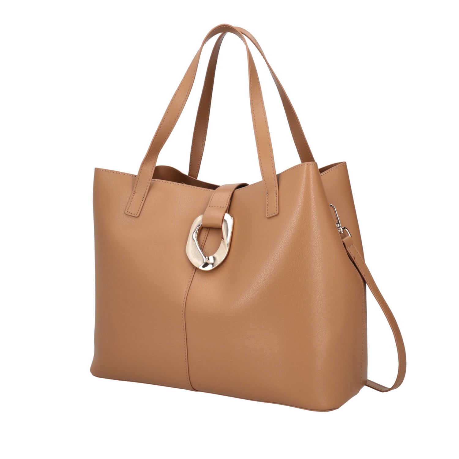 TAN PRIMULA SHOPPING BAG WITH GOLDEN ACCESSORY