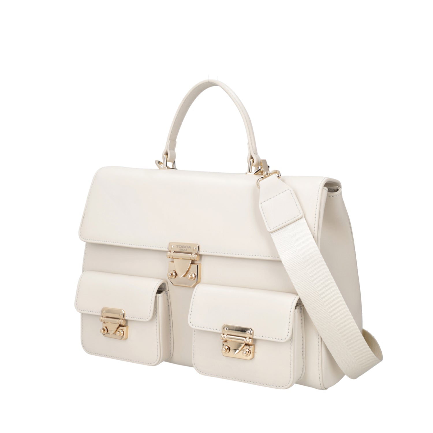 IVORY ANEMONE HAND BAG WITH FABRIC SHOULDER STRAP