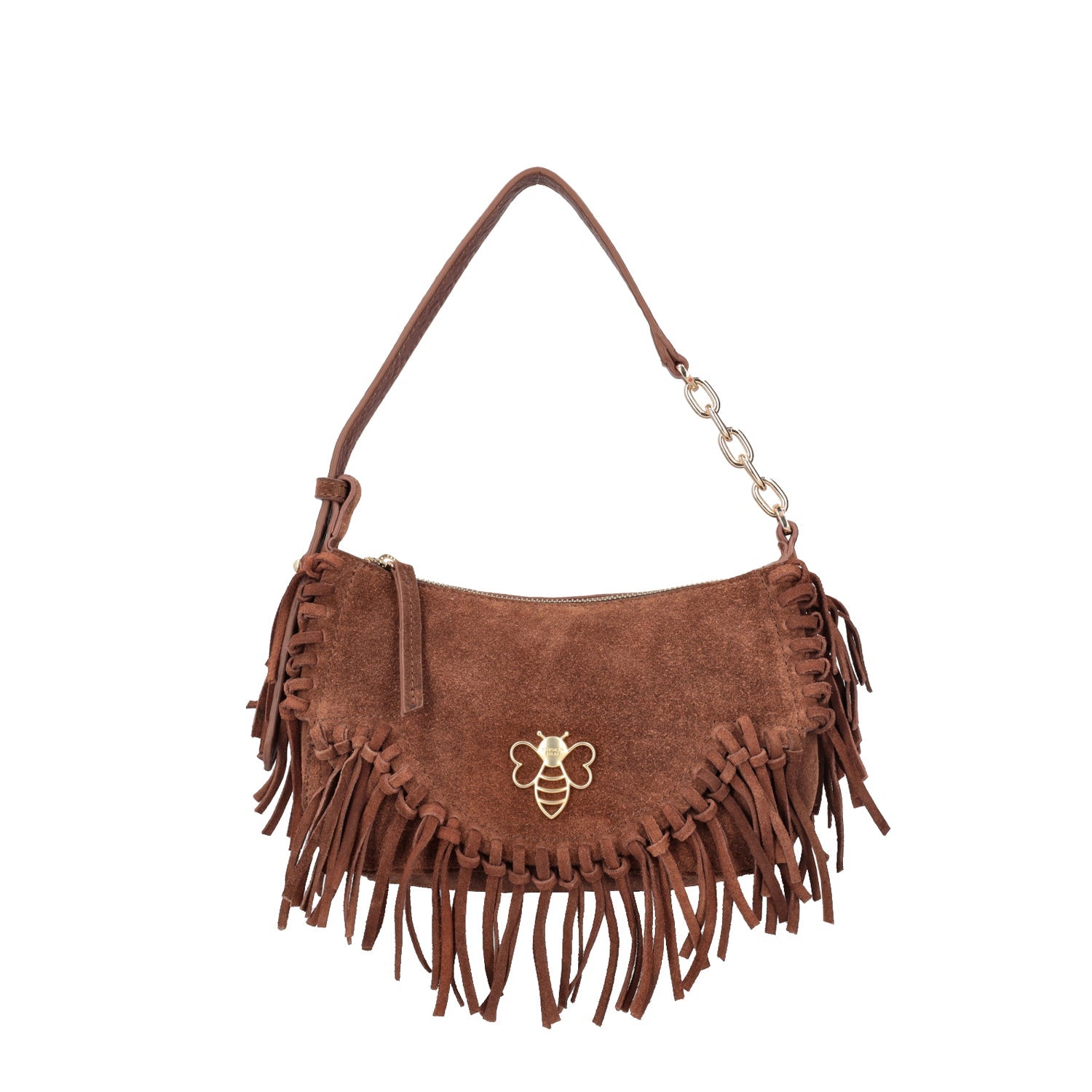 TAN LILIUM CROSSBODY BAG IN SUEDE WITH FRINGES