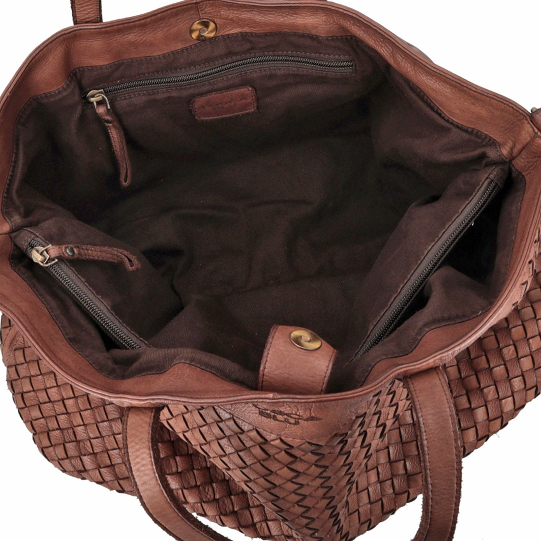 DARK BROWN PAPAVERO SHOPPING BAG IN WOVEN LEATHER