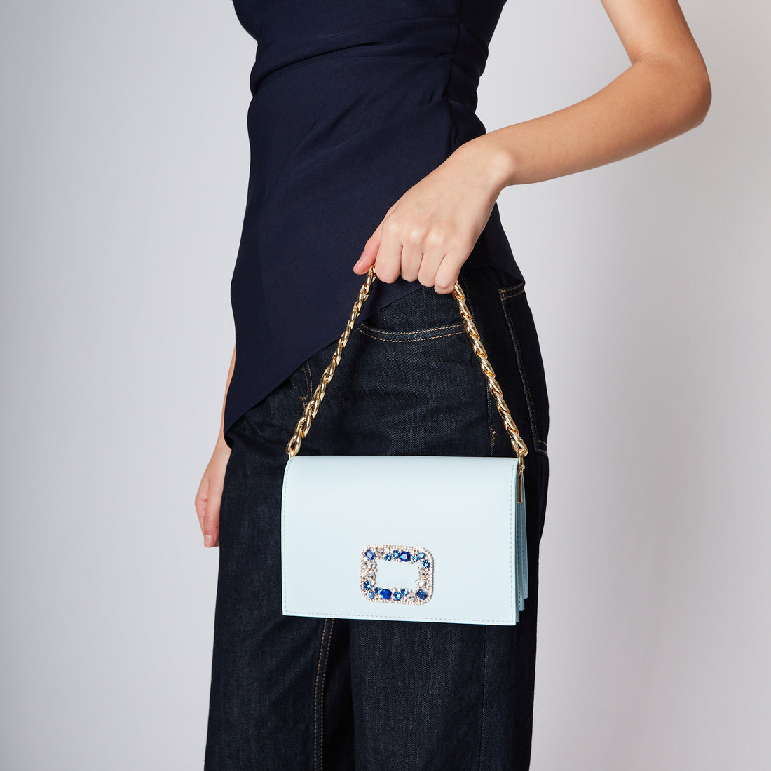 Light Blue Denise Crossbody Bag With Jewel Accessory
