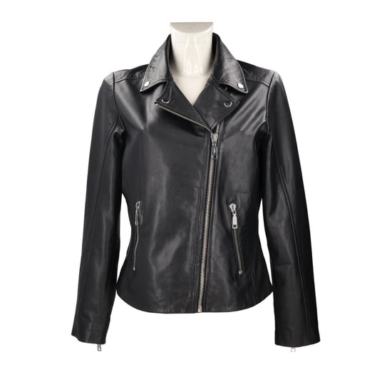 Giubbotto in pelle con zip colore nero - Main Image