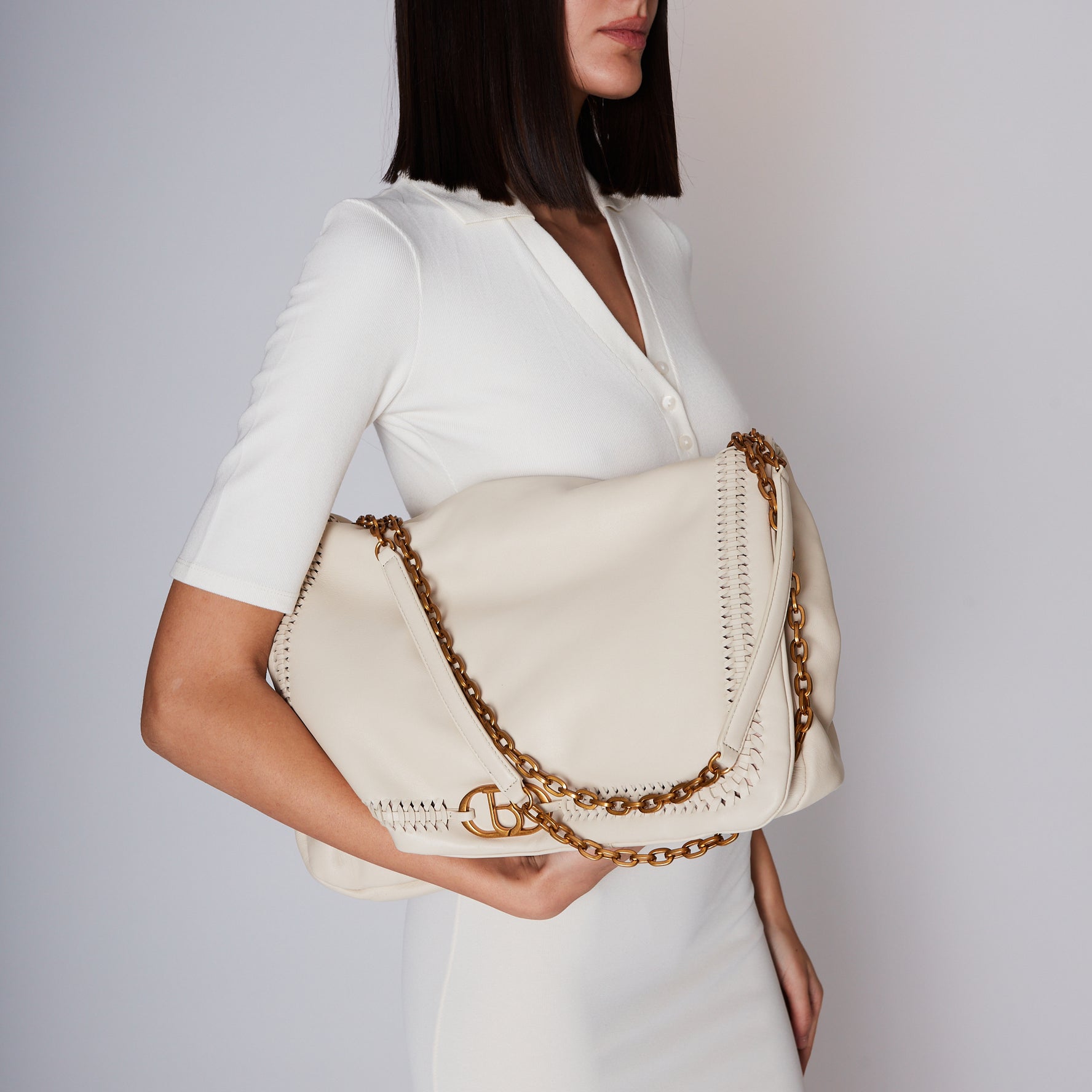 Ivory Maxi Shoulder Bag Gaia With Flap