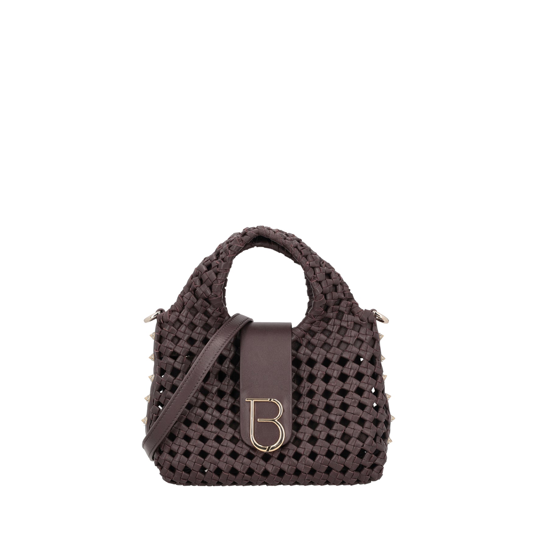 Borsa a mano mini in pelle intrecciata Sahara colore testa di moro