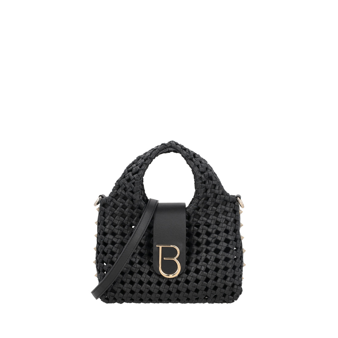 Borsa a mano mini in pelle intrecciata Sahara colore nero