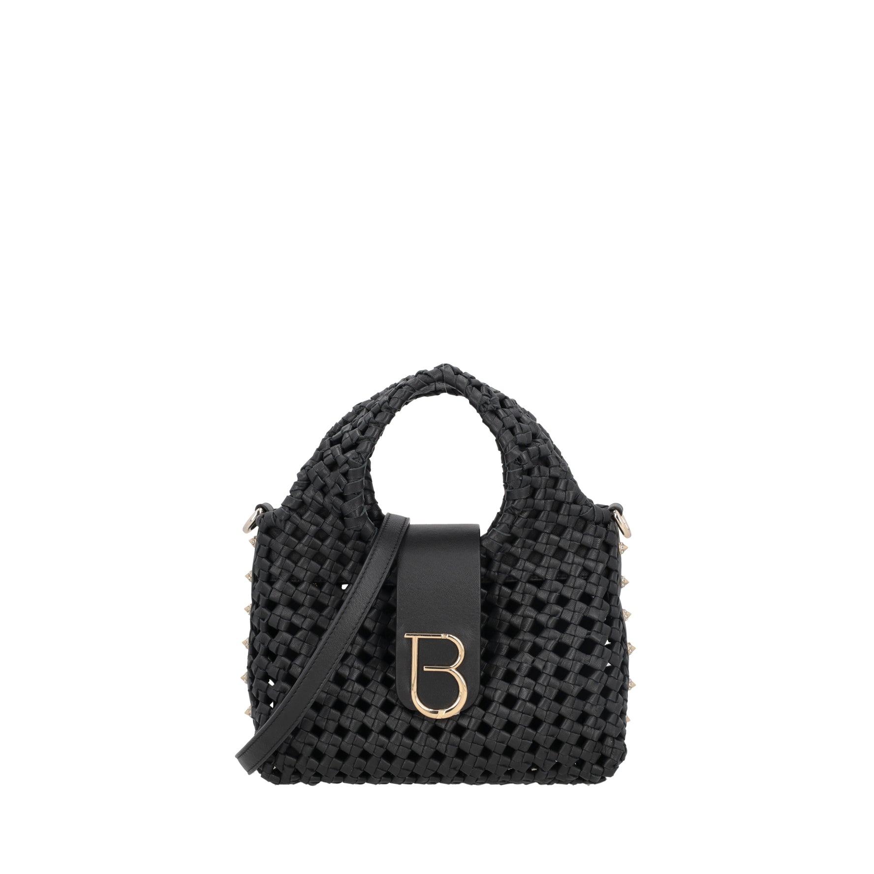 Borsa a mano mini in pelle intrecciata Sahara colore nero