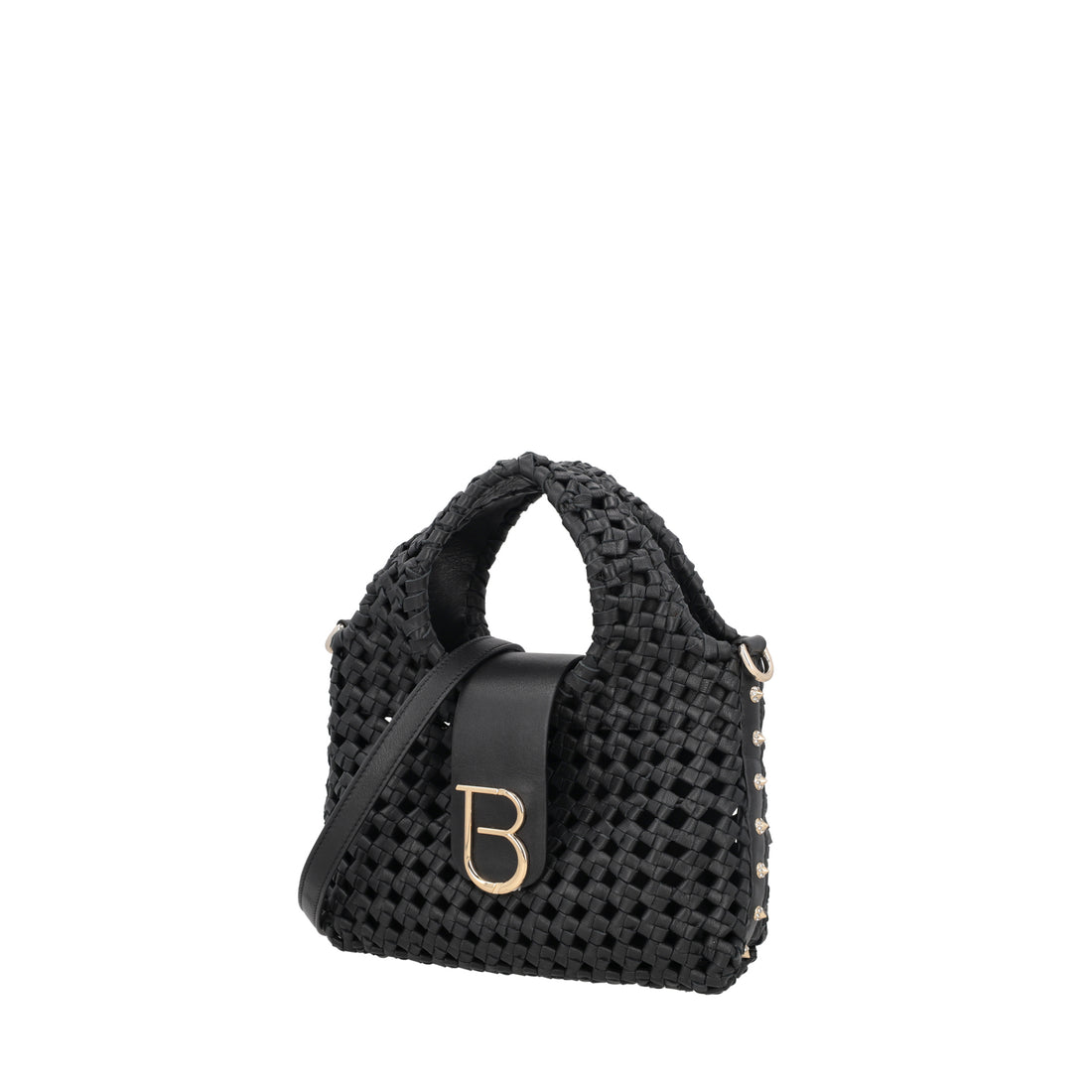 Borsa a mano mini in pelle intrecciata Sahara colore nero