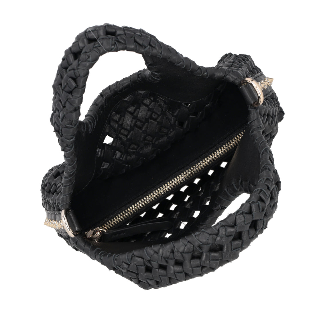 Borsa a mano mini in pelle intrecciata Sahara colore nero