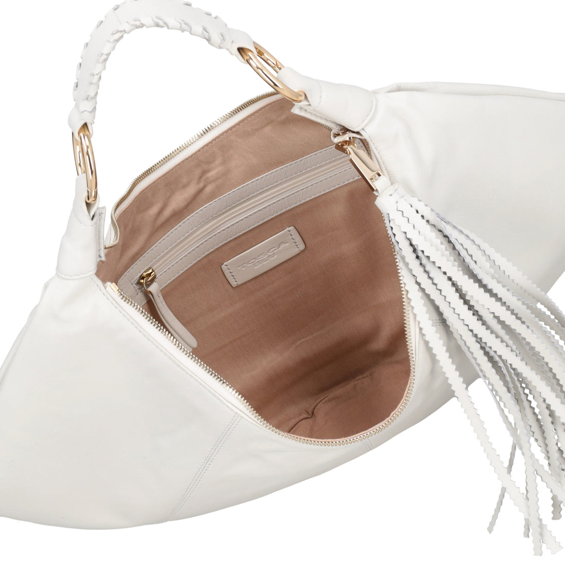 Borsa a spalla Africa con pendaglio colore bianco
