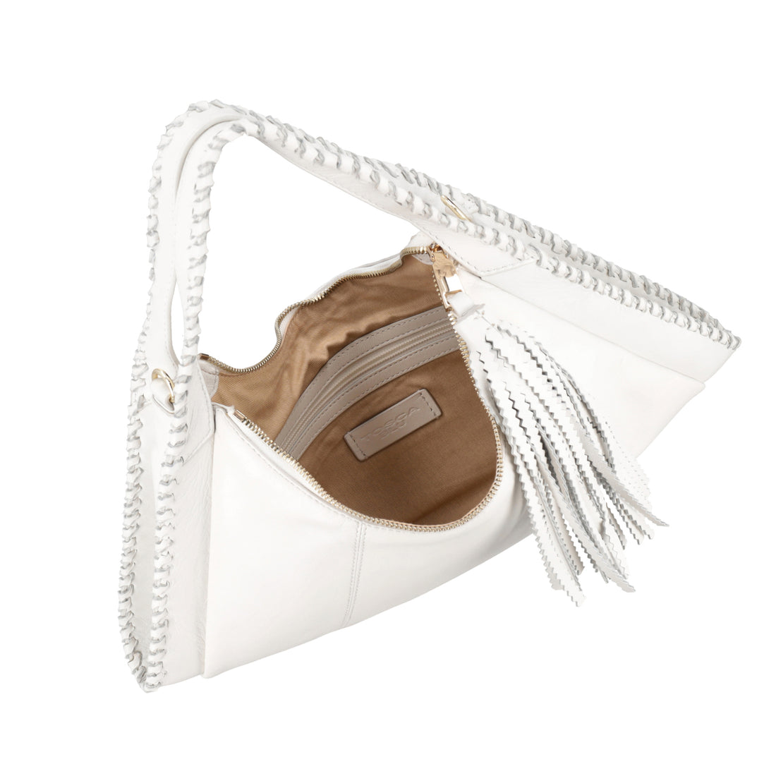 Borsa a spalla Africa in pelle colore bianco