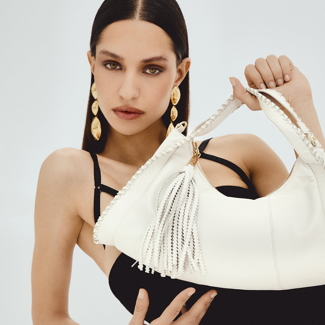 Borsa a spalla Africa in pelle colore bianco