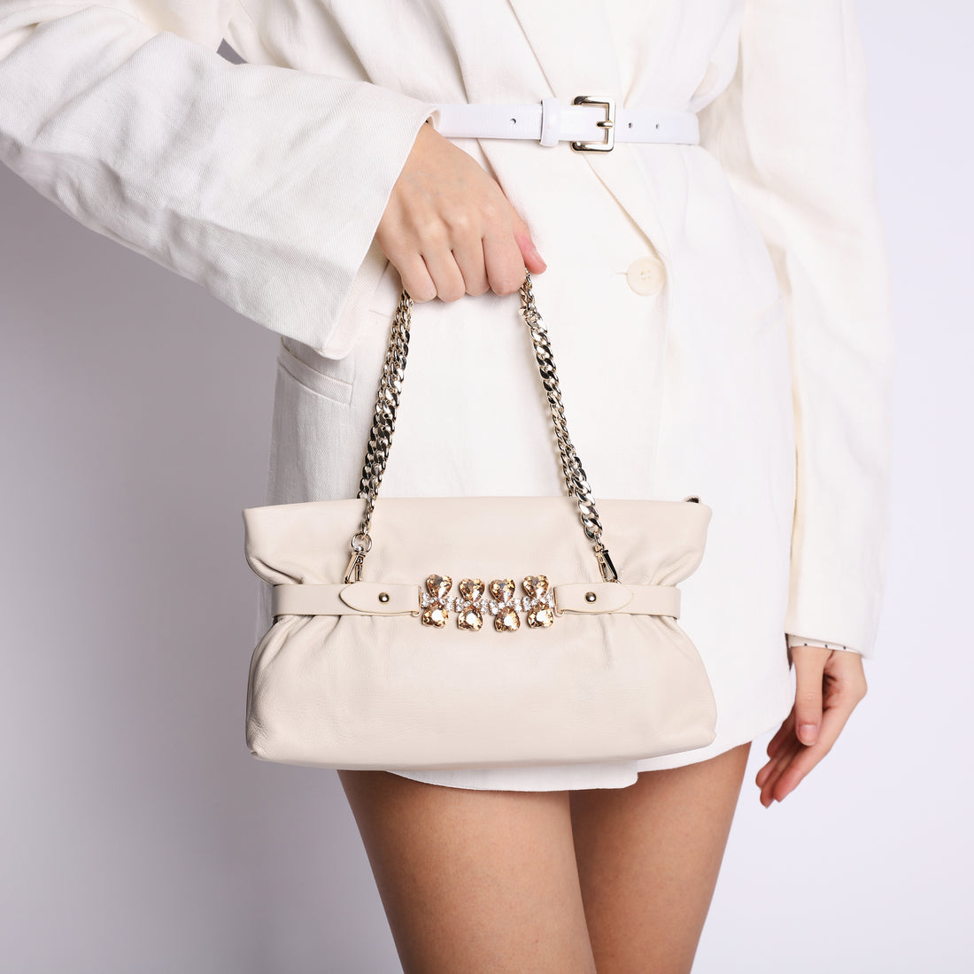 Pochette gioiello Capri in pelle colore avorio