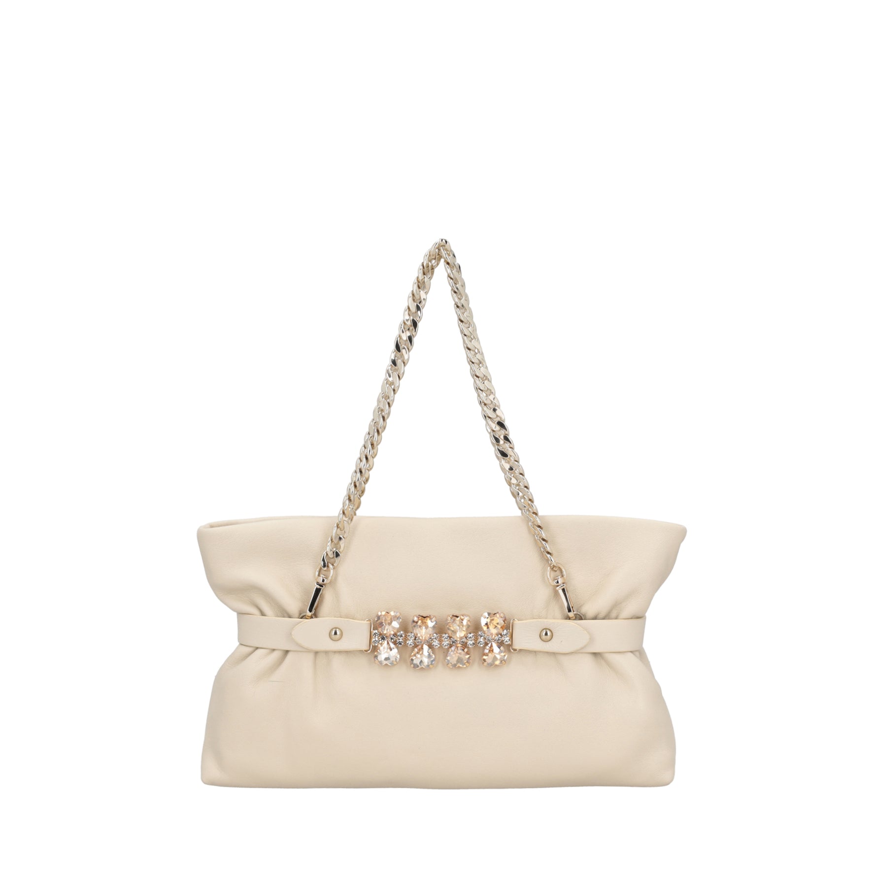 Capri jewel clutch bag in ivory leather