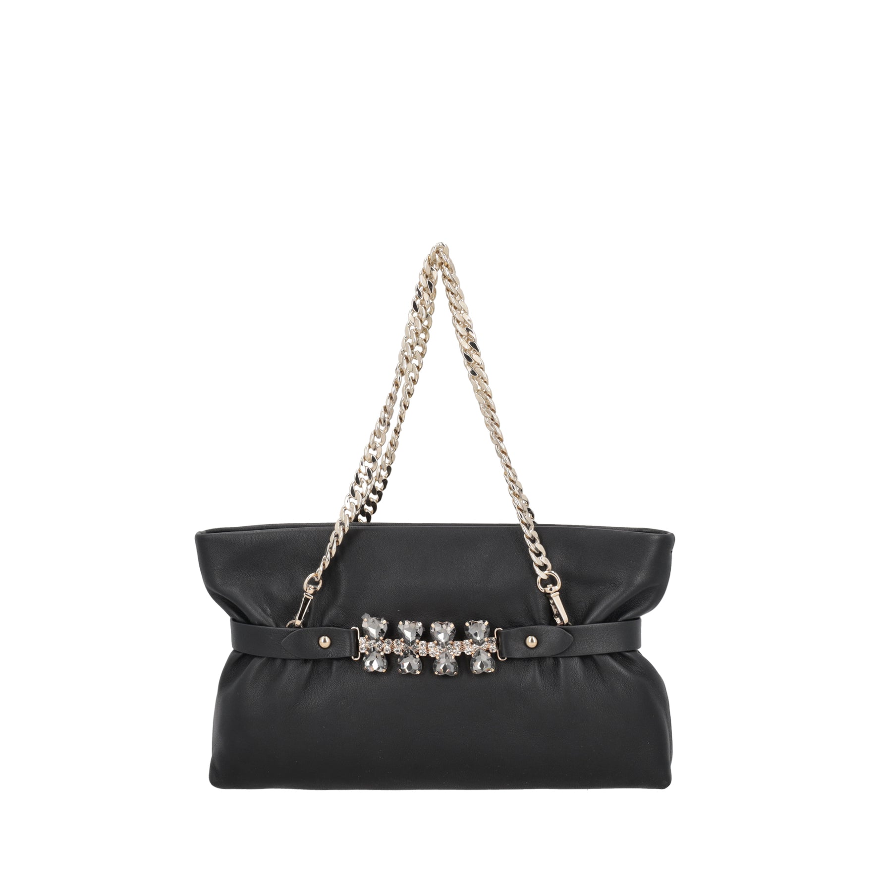 Capri jewel clutch bag in black leather