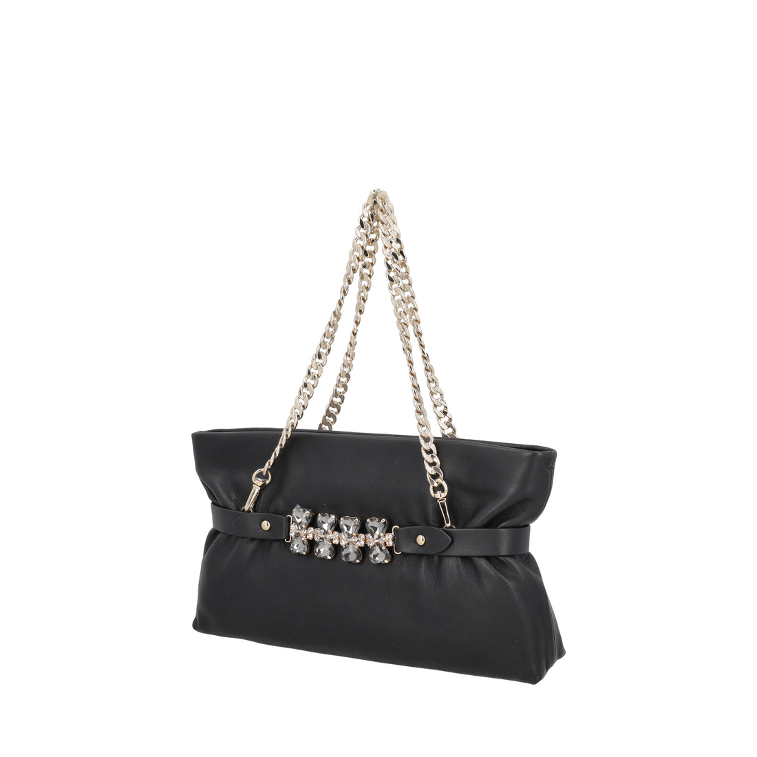Capri jewel clutch bag in black leather