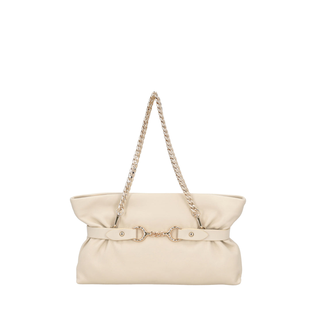 Pochette Capri in pelle con staffa gioiello colore avorio