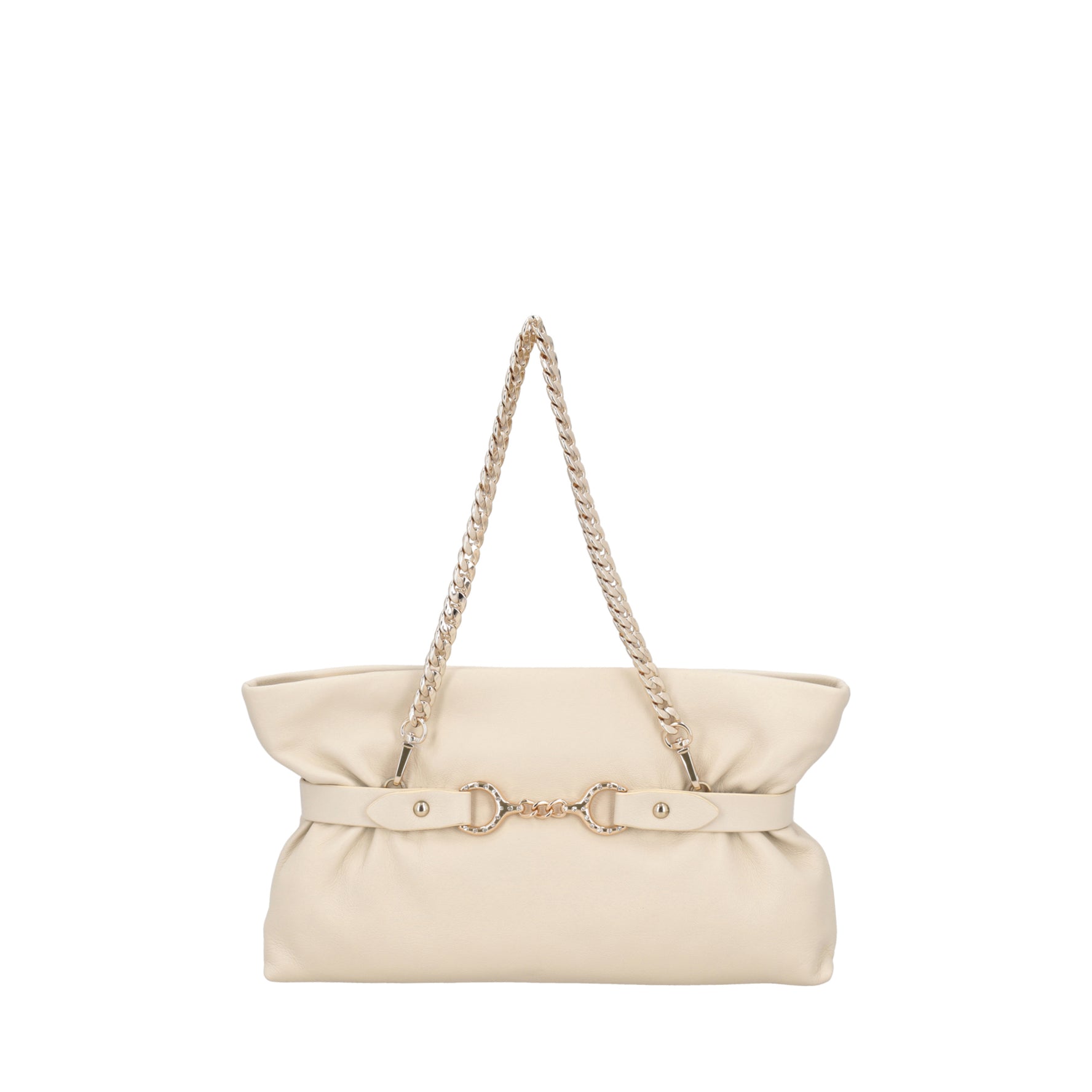 Capri leather clutch bag with ivory jewel stirrup
