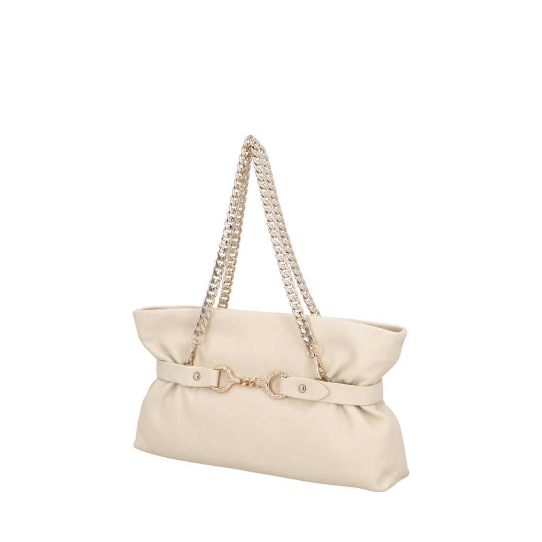 Pochette Capri in pelle con staffa gioiello colore avorio