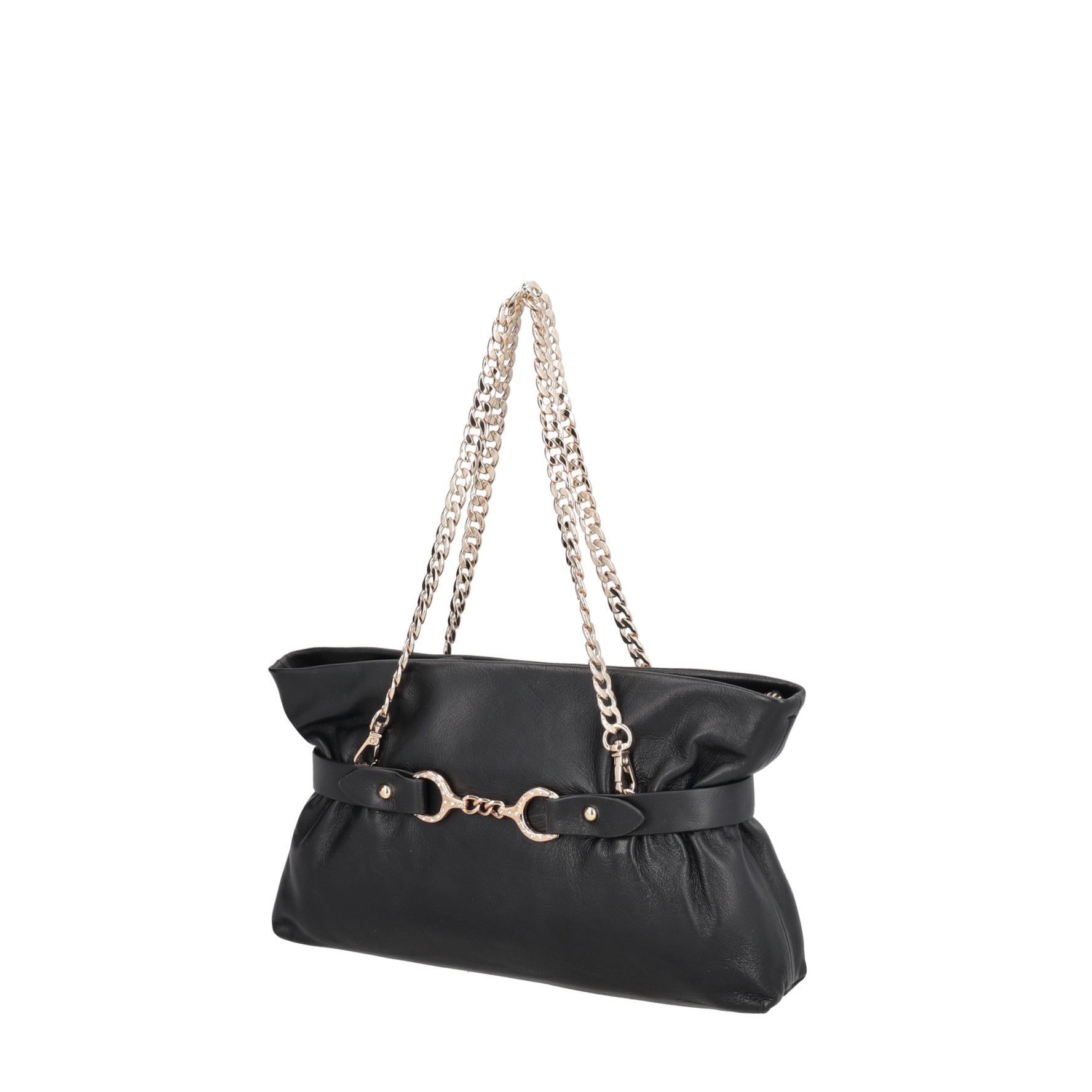 Capri leather clutch bag with black jewel bracket