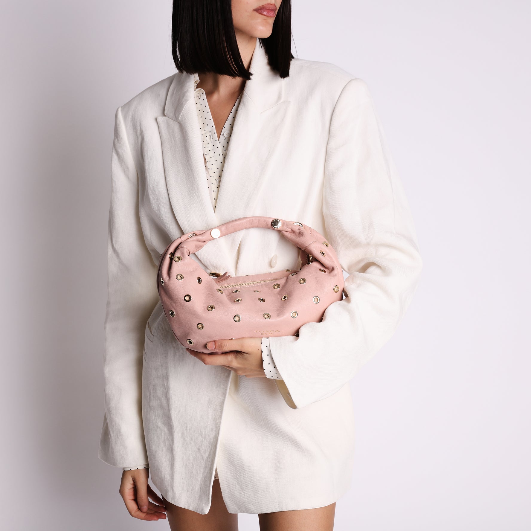 Borsa a spalla piccola Dubai con borchie colore rosa