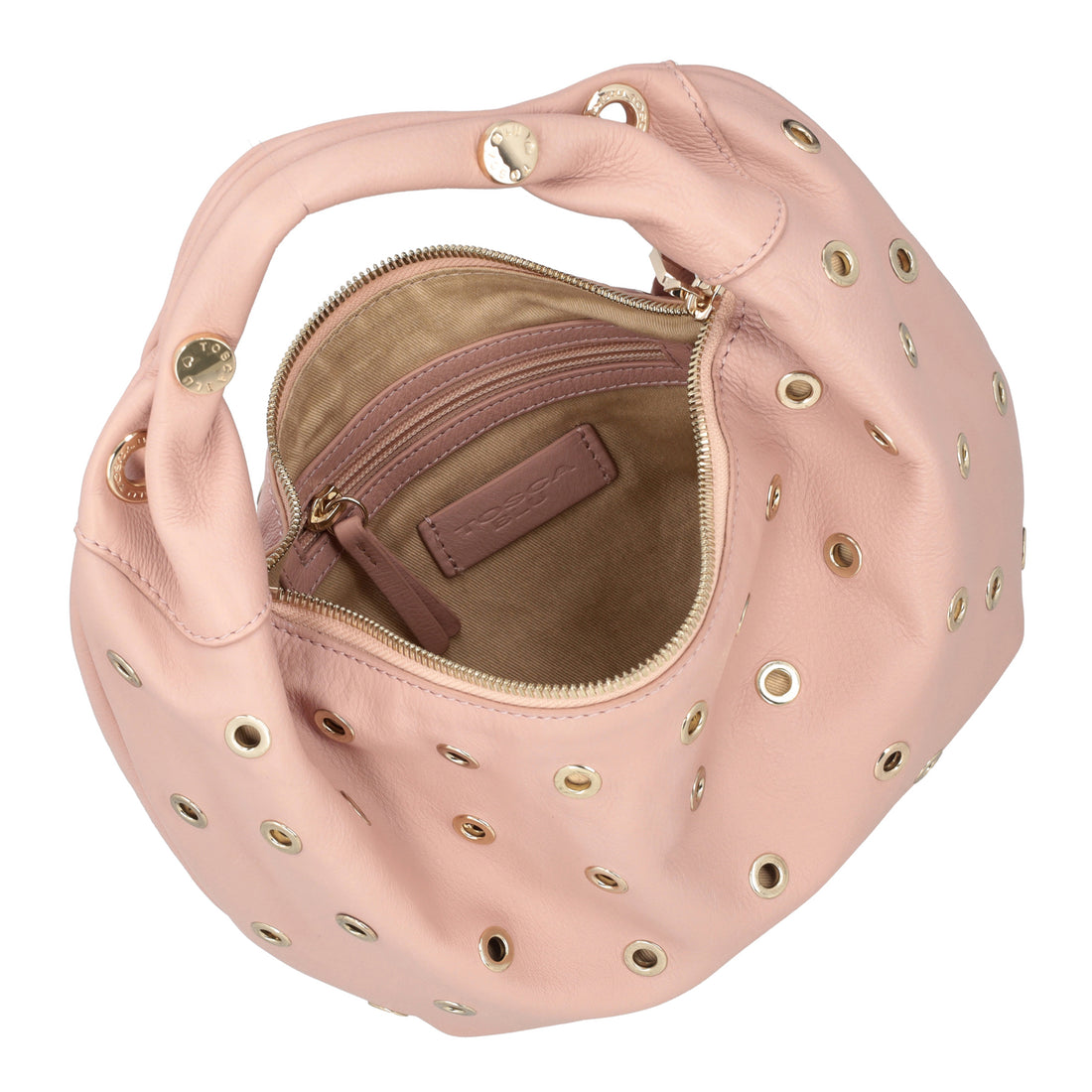 Borsa a spalla piccola Dubai con borchie colore rosa