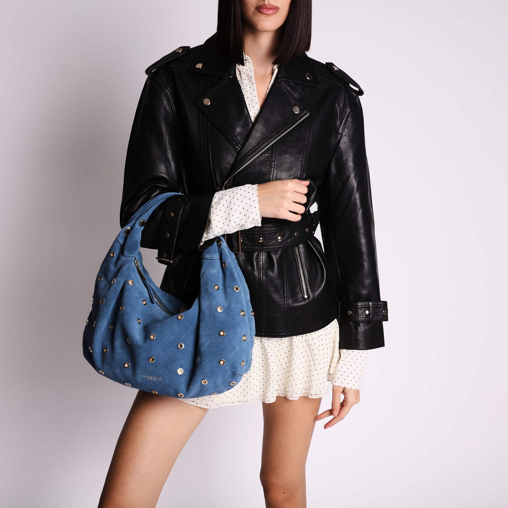 Borsa a spalla in suede Dubai colore blu