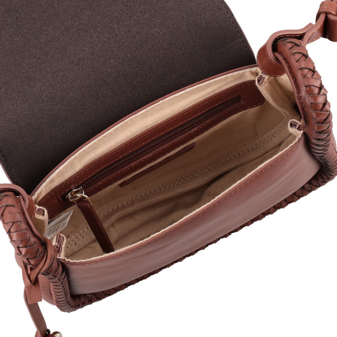 Borsa con pattina Lisbona in pelle colore cuoio