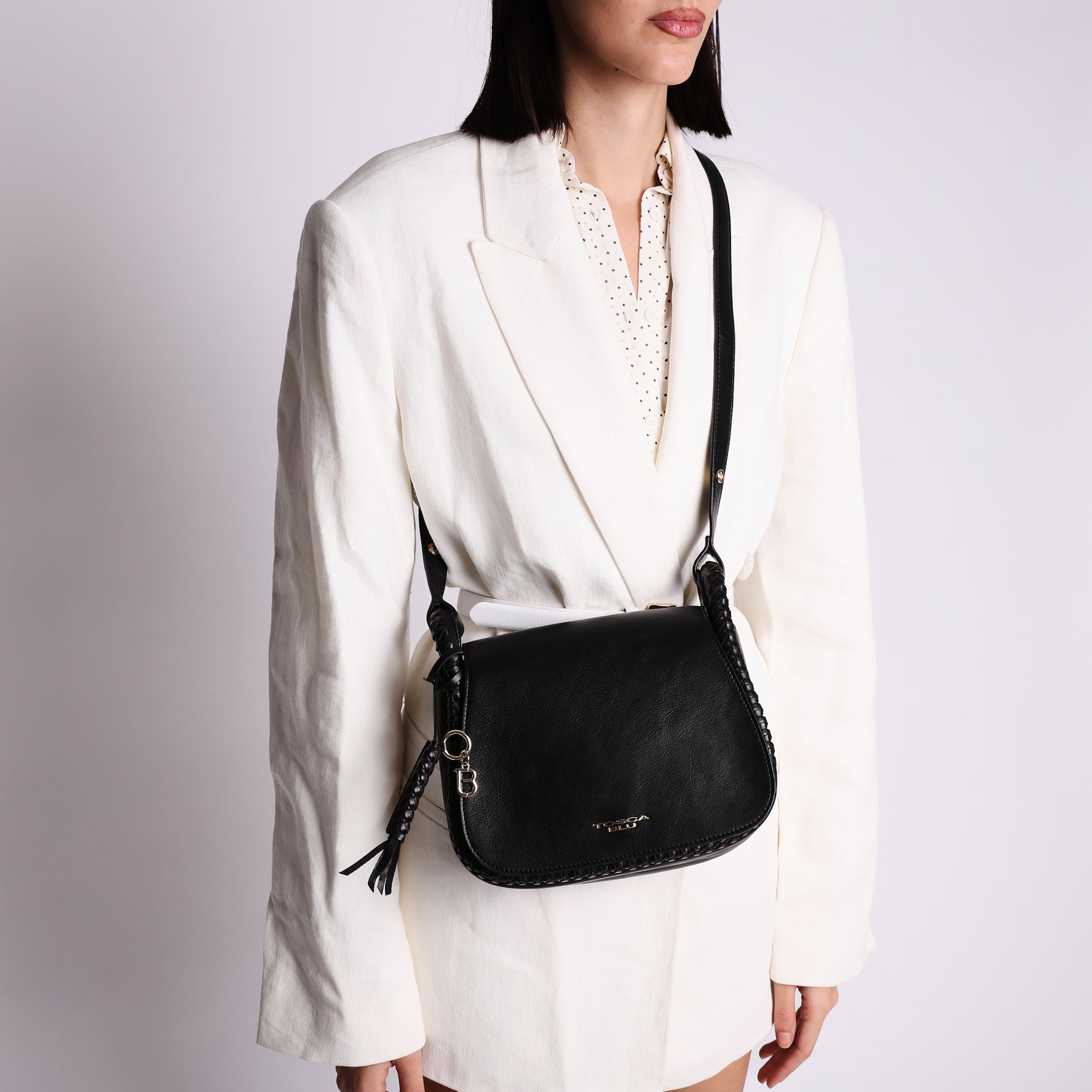 Lisbon black leather flap bag
