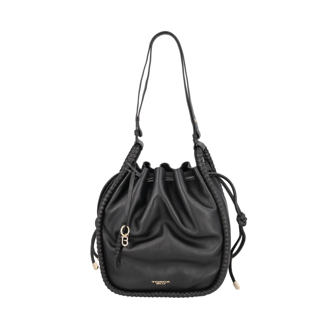 Lisbon leather bucket bag black color