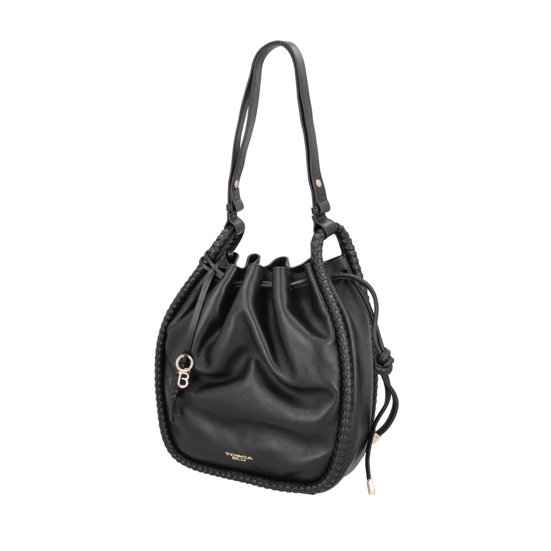 Lisbon leather bucket bag black color