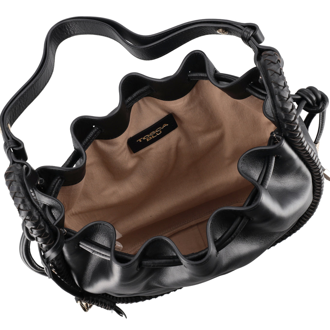 Lisbon leather bucket bag black color