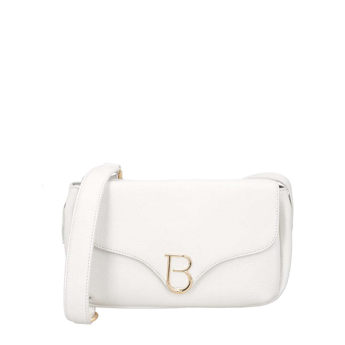 Shoulder strap with flap in white Roma leather