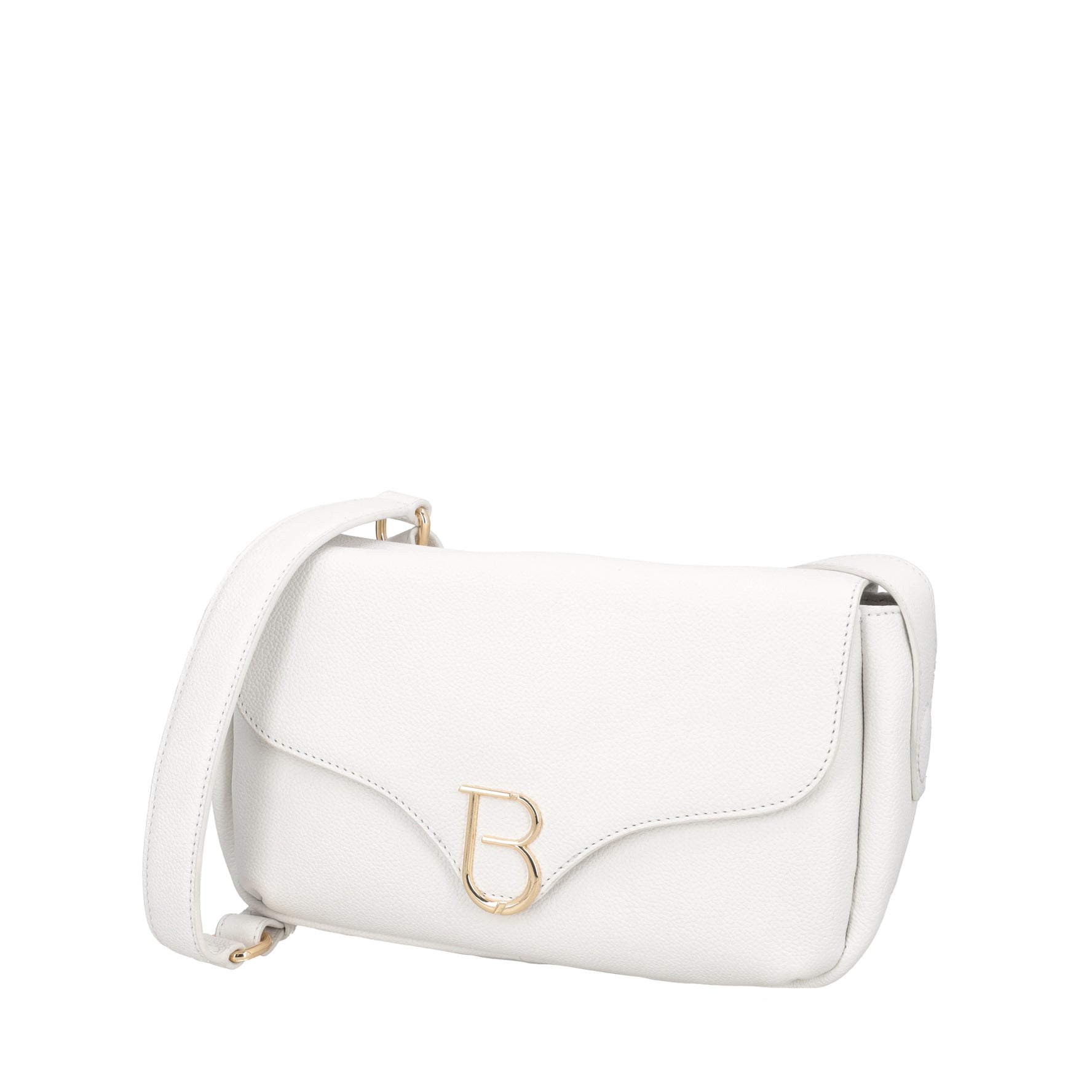 Shoulder strap with flap in white Roma leather