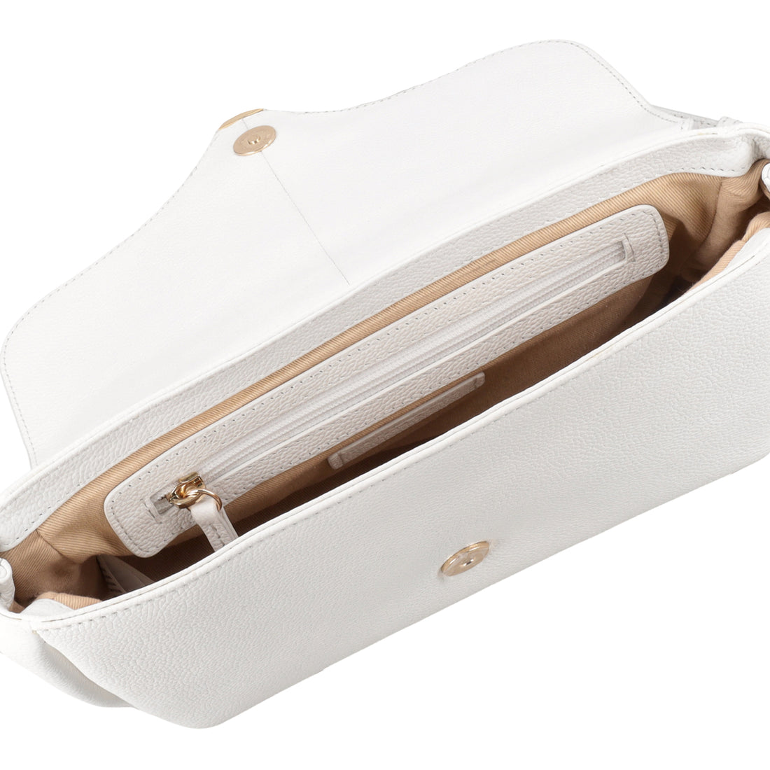 Shoulder strap with flap in white Roma leather