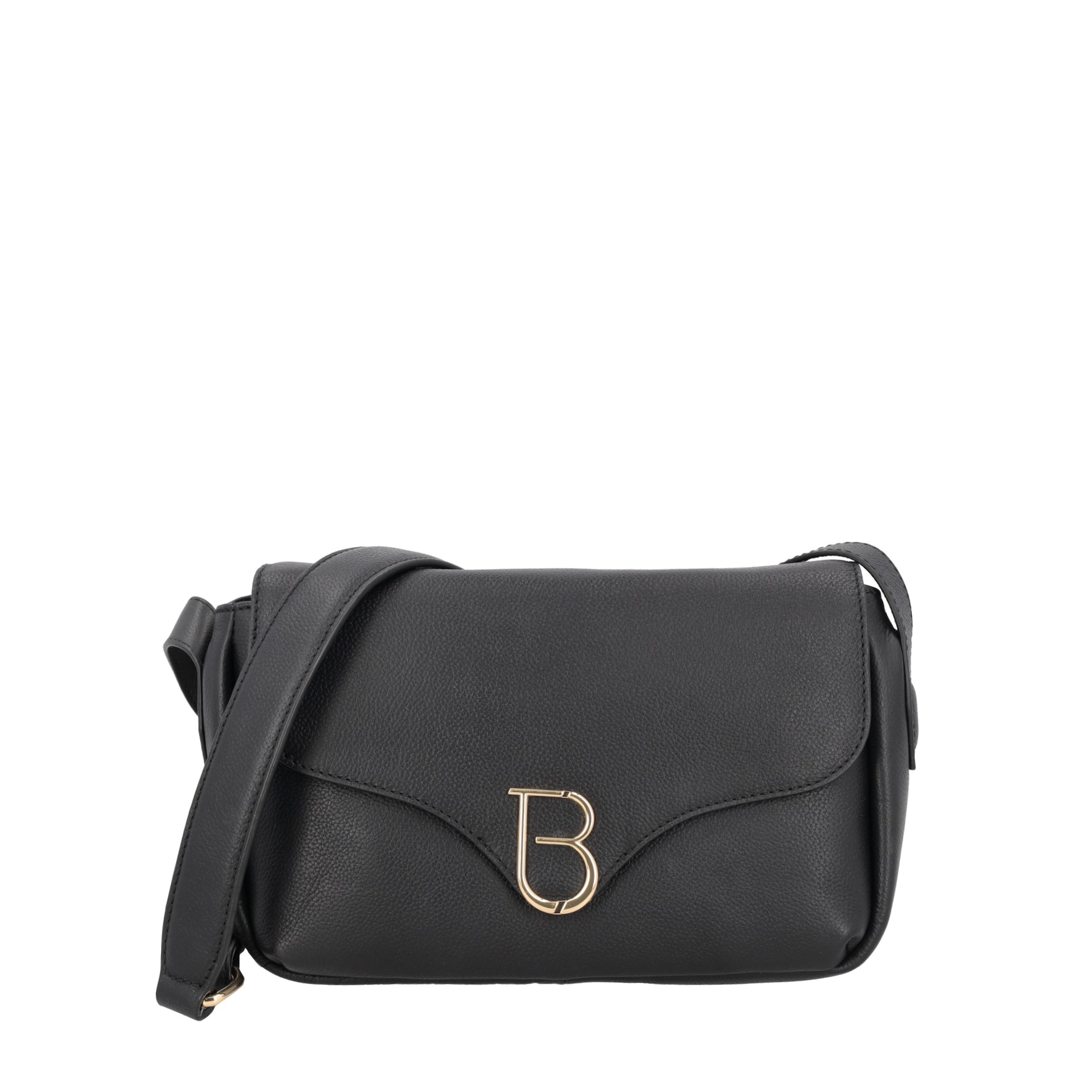 Shoulder strap with flap in black Roma leather