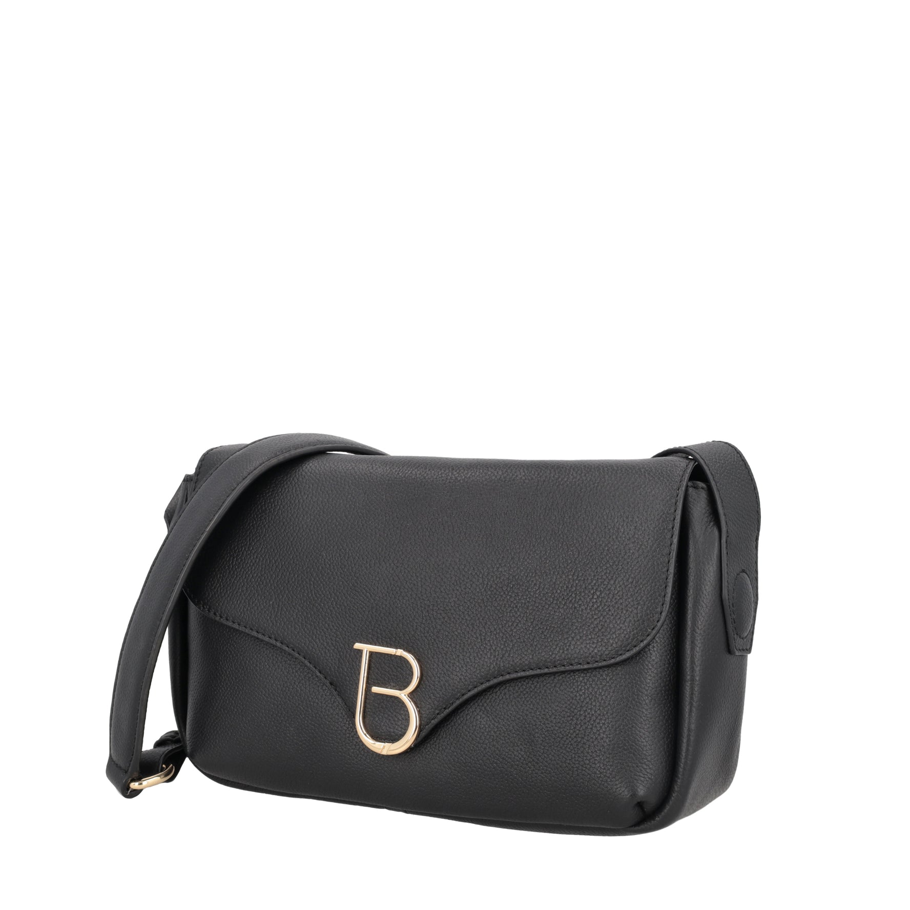 Shoulder strap with flap in black Roma leather
