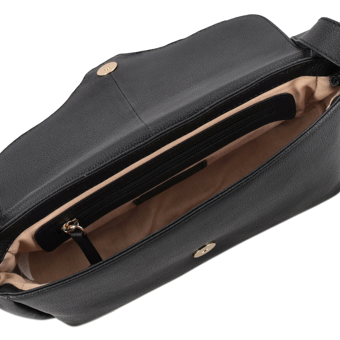 Shoulder strap with flap in black Roma leather
