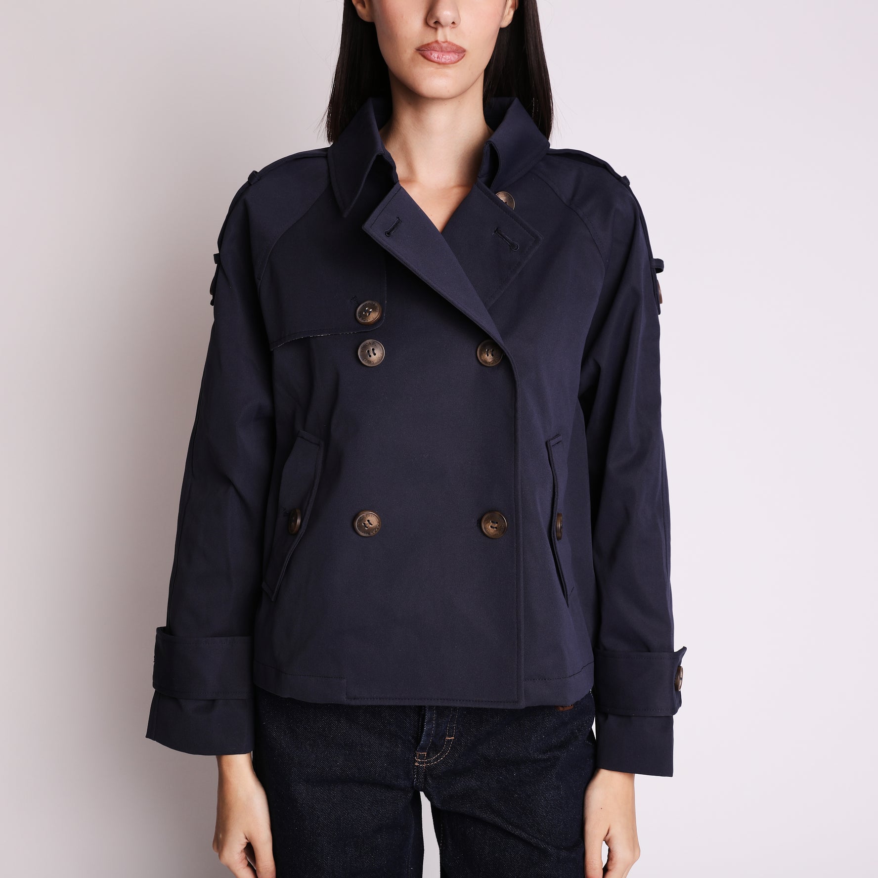 Trench corto doppio petto Te' Verde colore blu