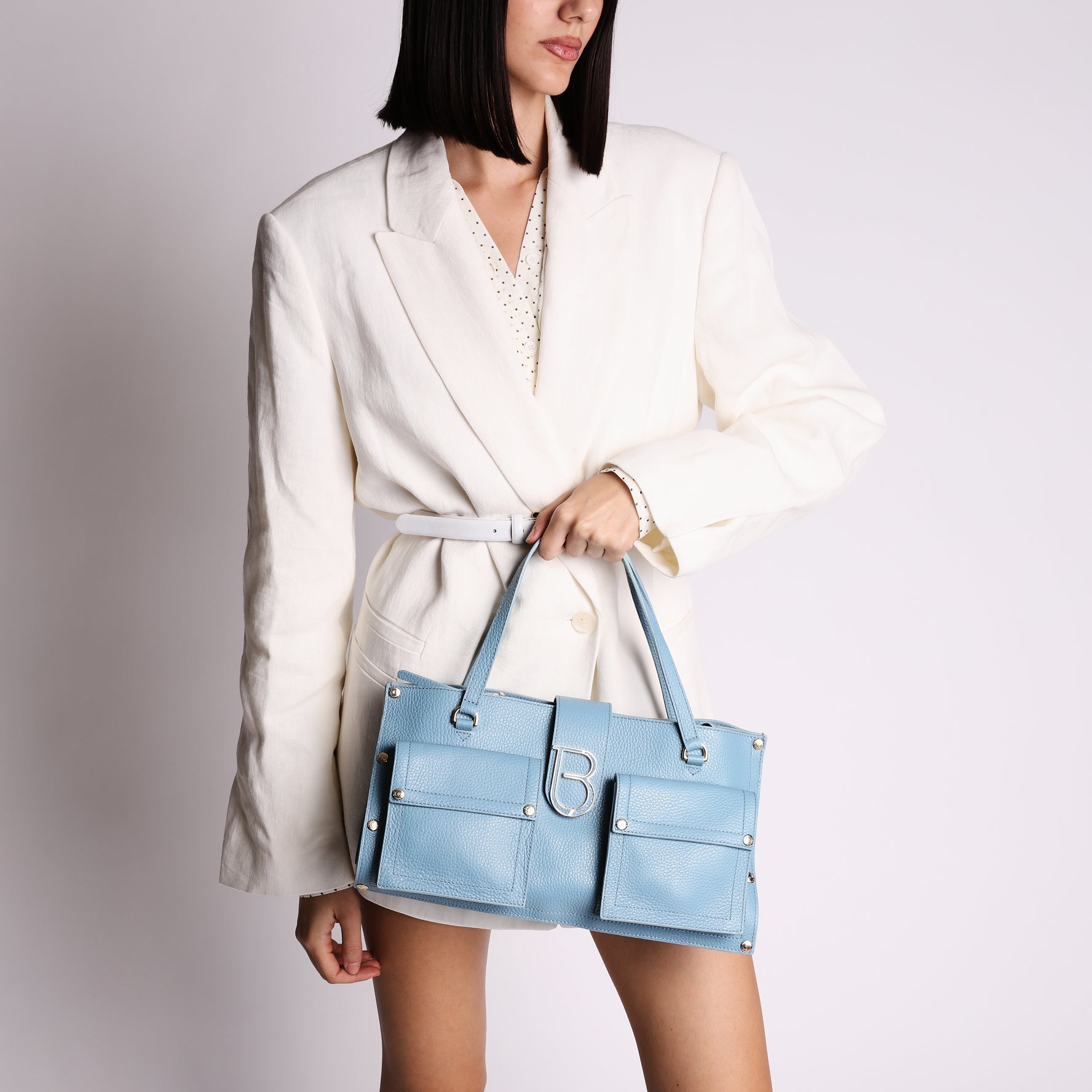 Borsa a mano grande Elodie bag con tasche colore azzurro