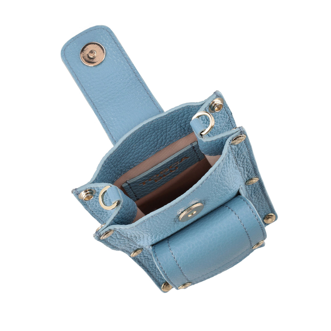 Portacellulare in pelle Elodie con tracolla colore azzurro