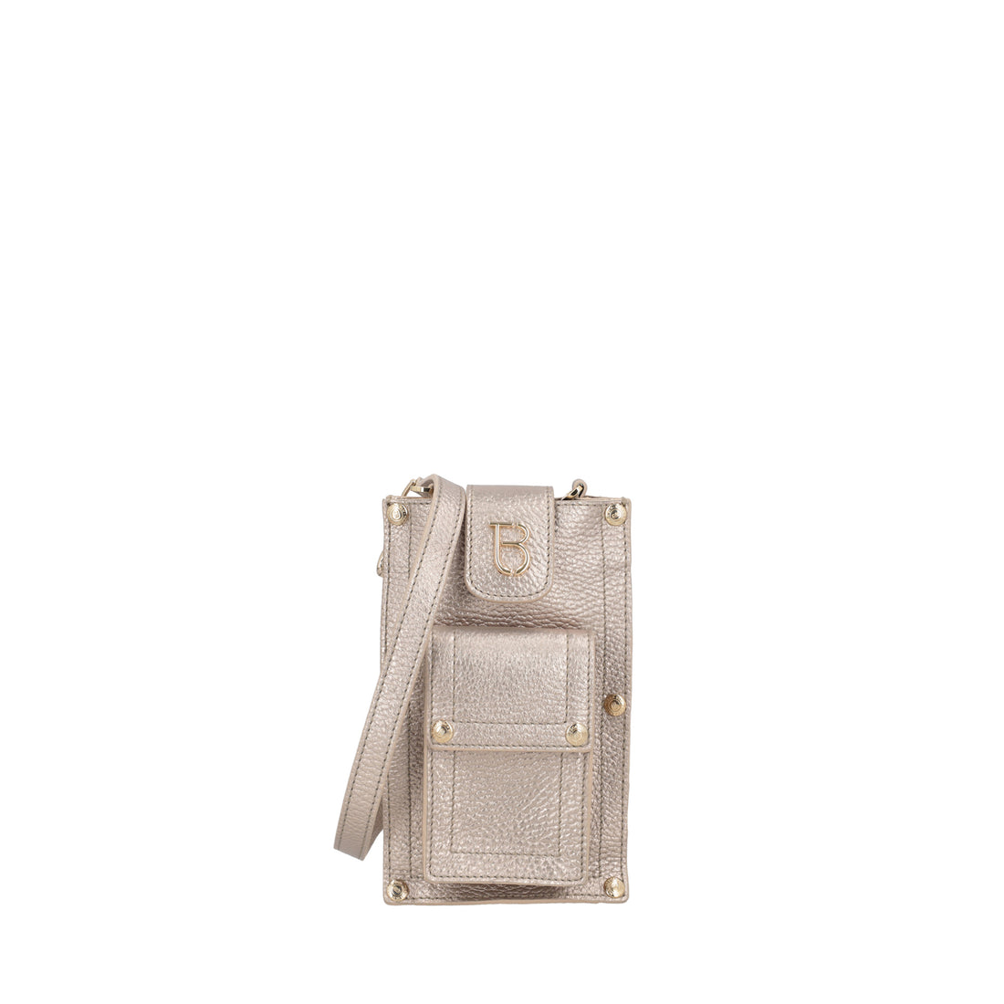 Elodie leather mobile phone holder with gold shoulder strap