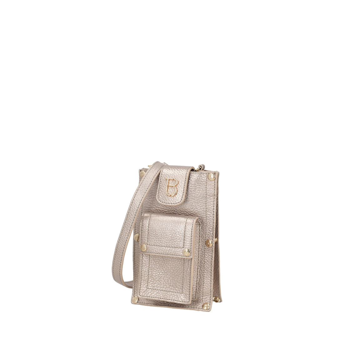 Elodie leather mobile phone holder with gold shoulder strap