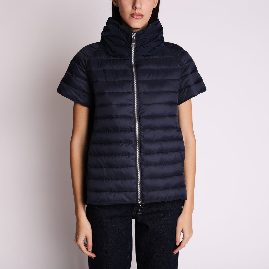 Matcha Tea Half Sleeve Down Jacket Blue Color