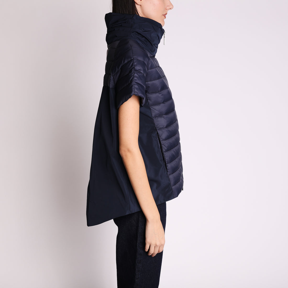 Matcha Tea Half Sleeve Down Jacket Blue Color