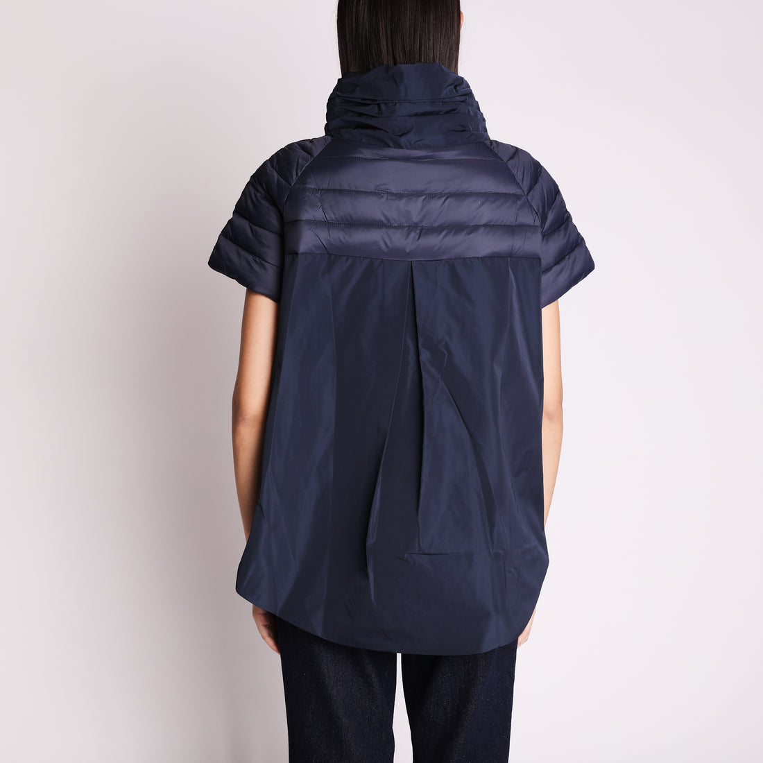 Matcha Tea Half Sleeve Down Jacket Blue Color