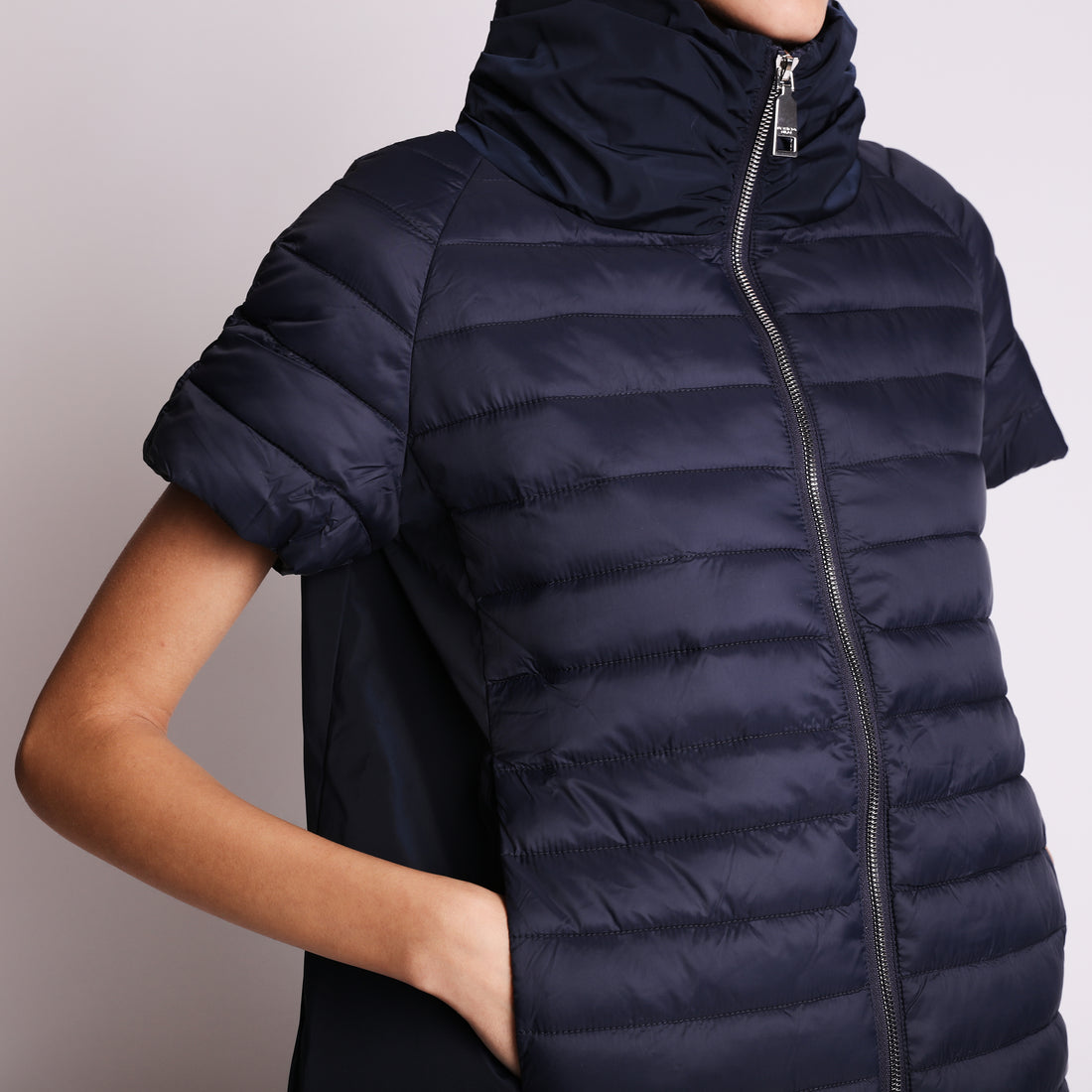 Matcha Tea Half Sleeve Down Jacket Blue Color