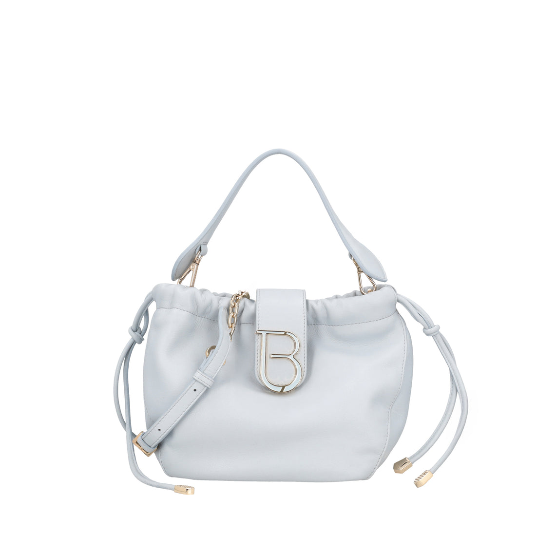 Paris leather bucket bag in light blue color