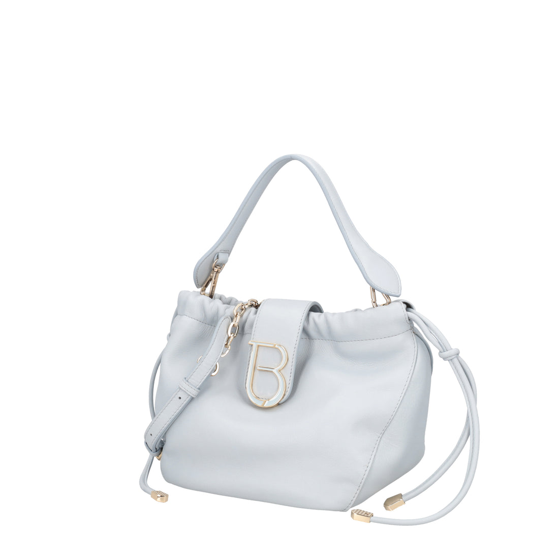 Paris leather bucket bag in light blue color