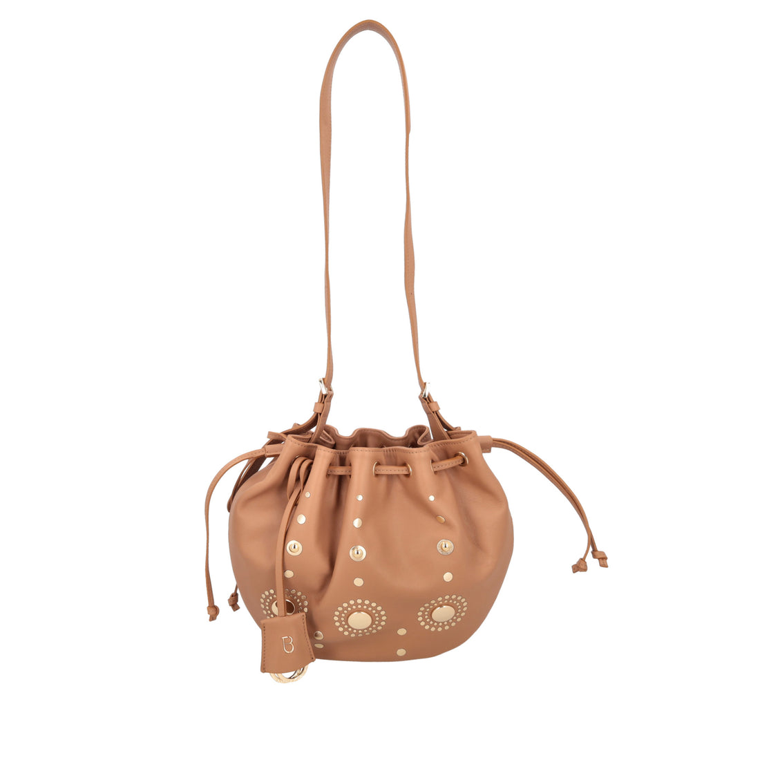 Secchiello con tracolla Ibiza con borchiette colore biscotto