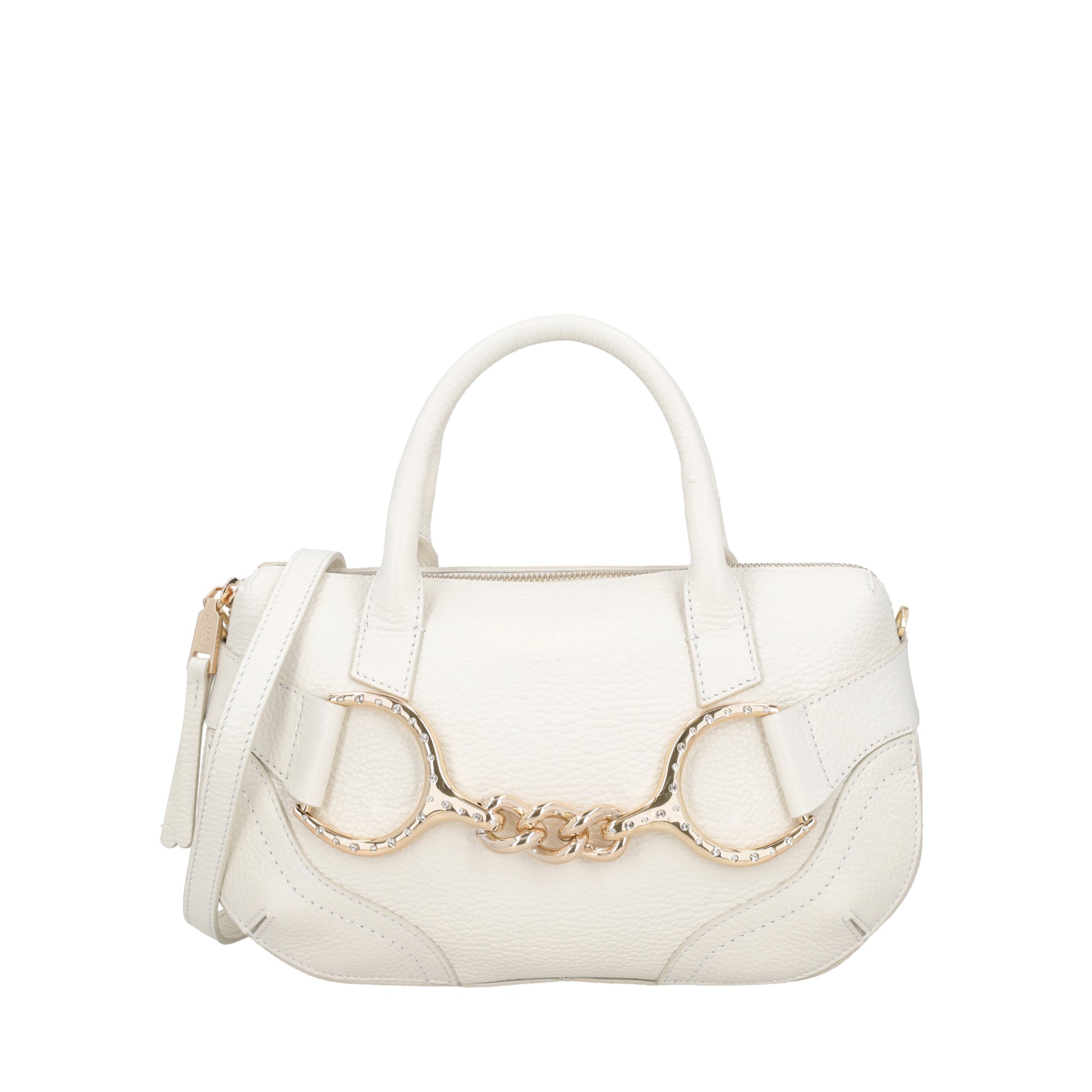 Bauletto Cecilia in pelle con staffa colore avorio